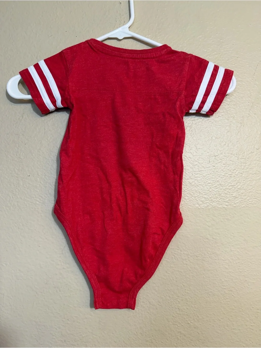 Universal Red 'Thing 2' Baby Bodysuit with White Stripe Sleeves